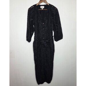 Cleobella Womens Black Eyelet Belted Jumpsuit Size M Pockets Boho Cottage Core